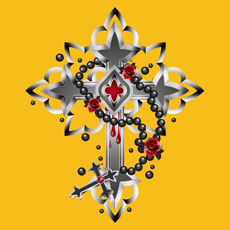Croix faite d’éléments gothiques et chapelet