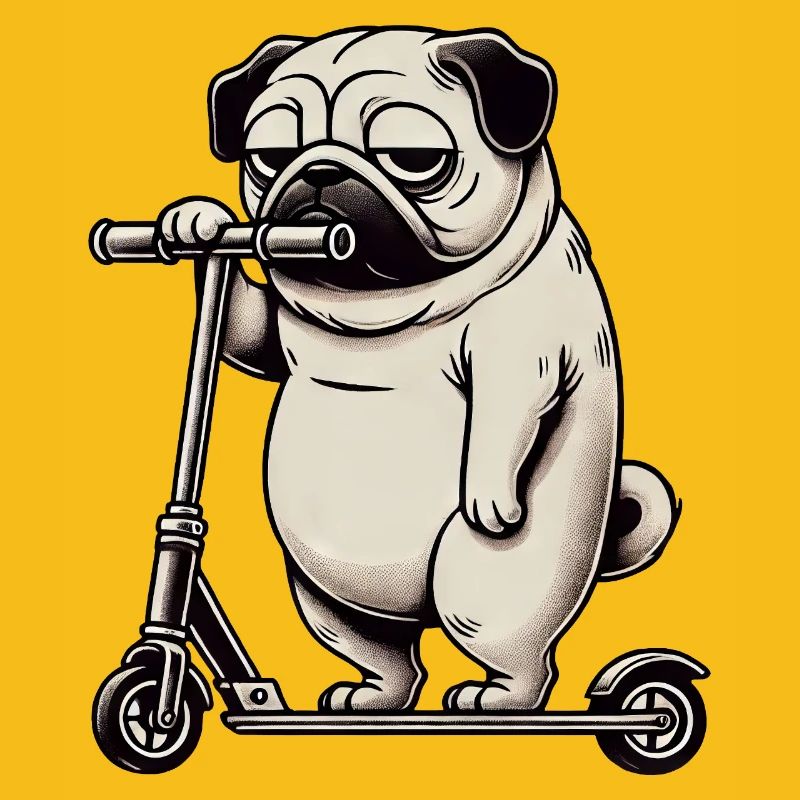 Lustiger Mops Roller Scooter Kickroller Grumpy