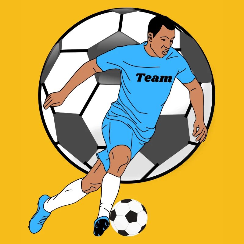 Blauer Teamkicker mit Ball