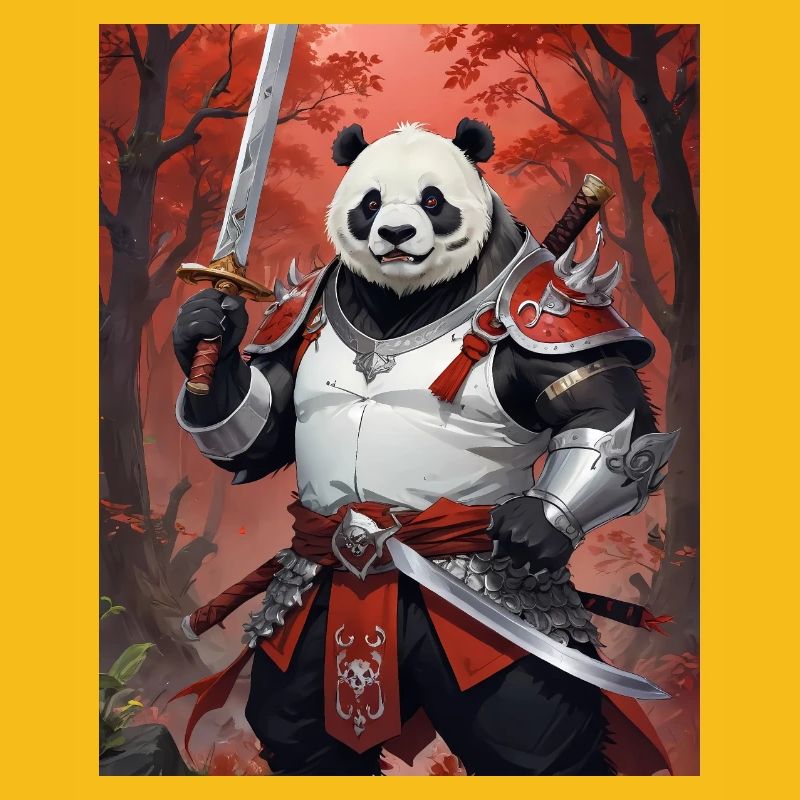 A monstrous behemoth beast a panda bear samurai