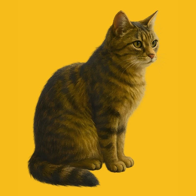 Sitzende, getigerte Katze