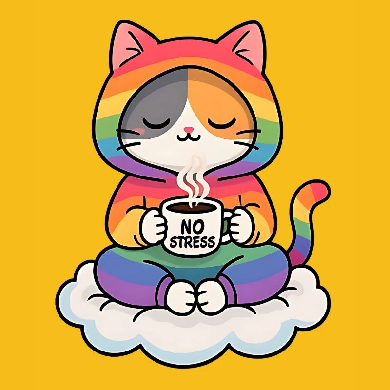 Regenbogenkatze auf einer Wolke