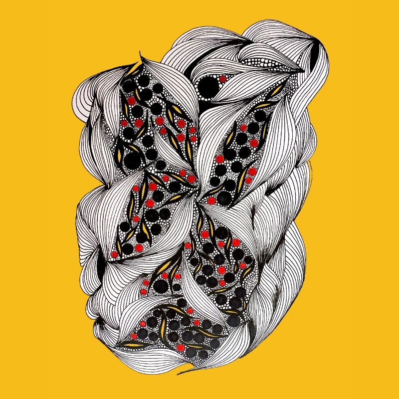 Black and white leaf pattern with red berries