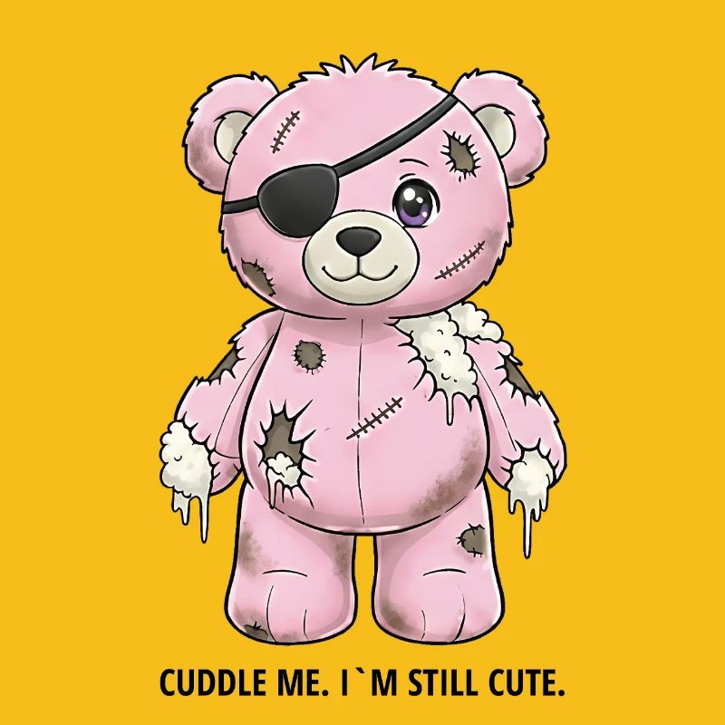 Ours en peluche rose patchwork avec cache-œil