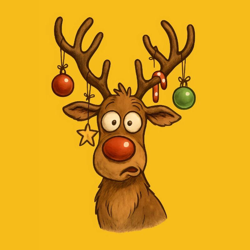 Reh mit Weihnachtskugeln