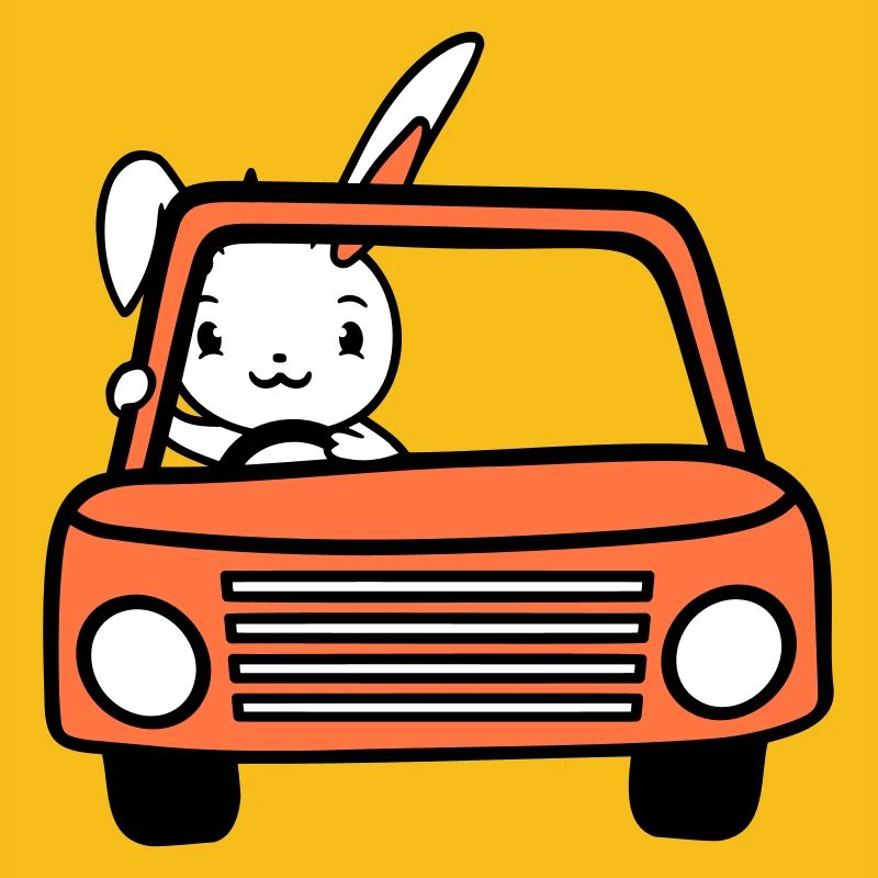Rabbit Driving Car Driver Driving License Passed