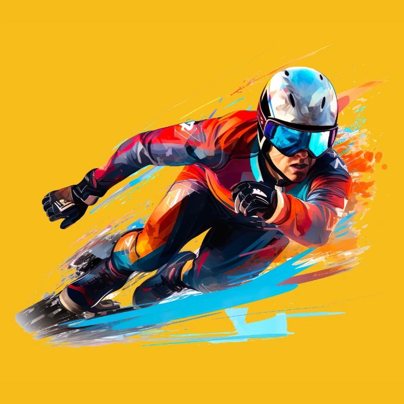 Fahrender Skirennfahrer mit Farbexplosion