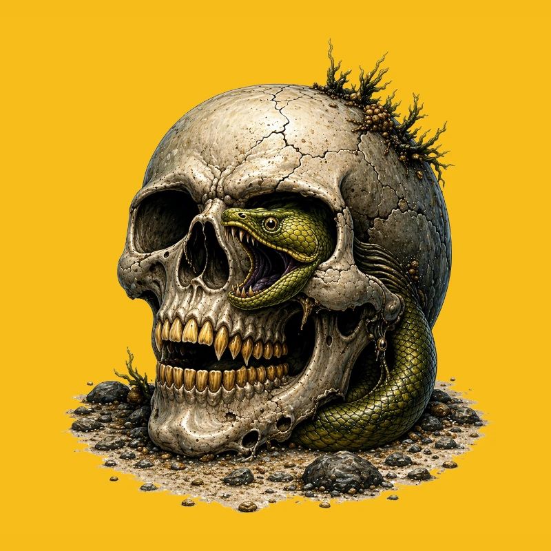 Schädel und Schlange im Sand