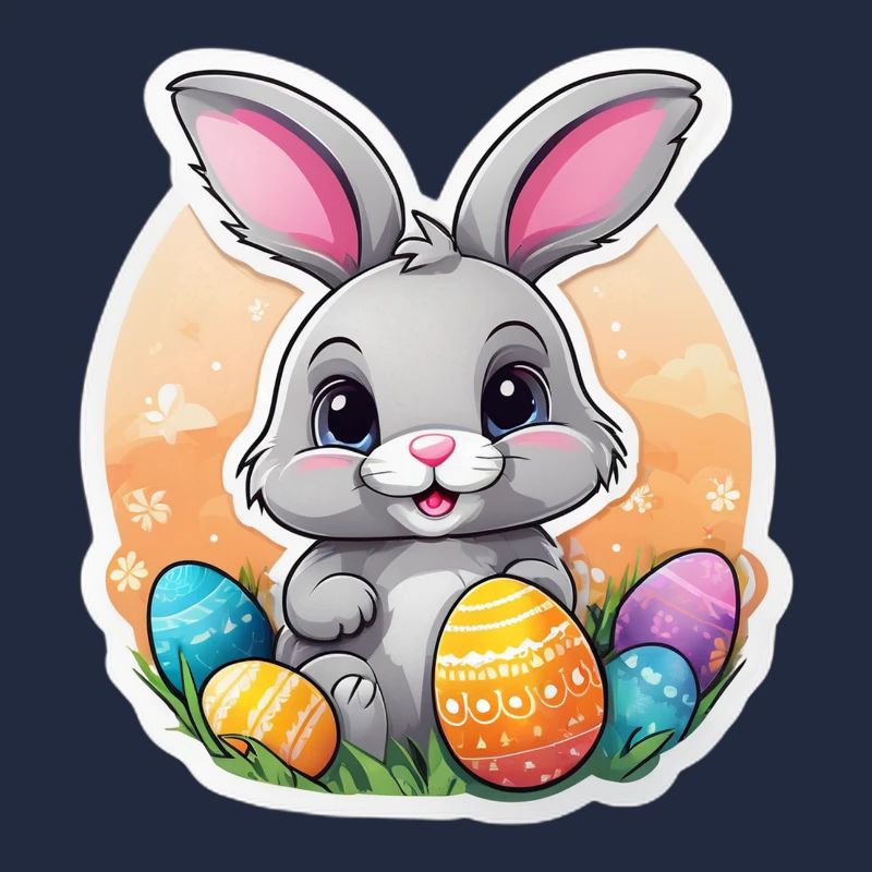Pastel Easter Bunny and Colorful Eggs