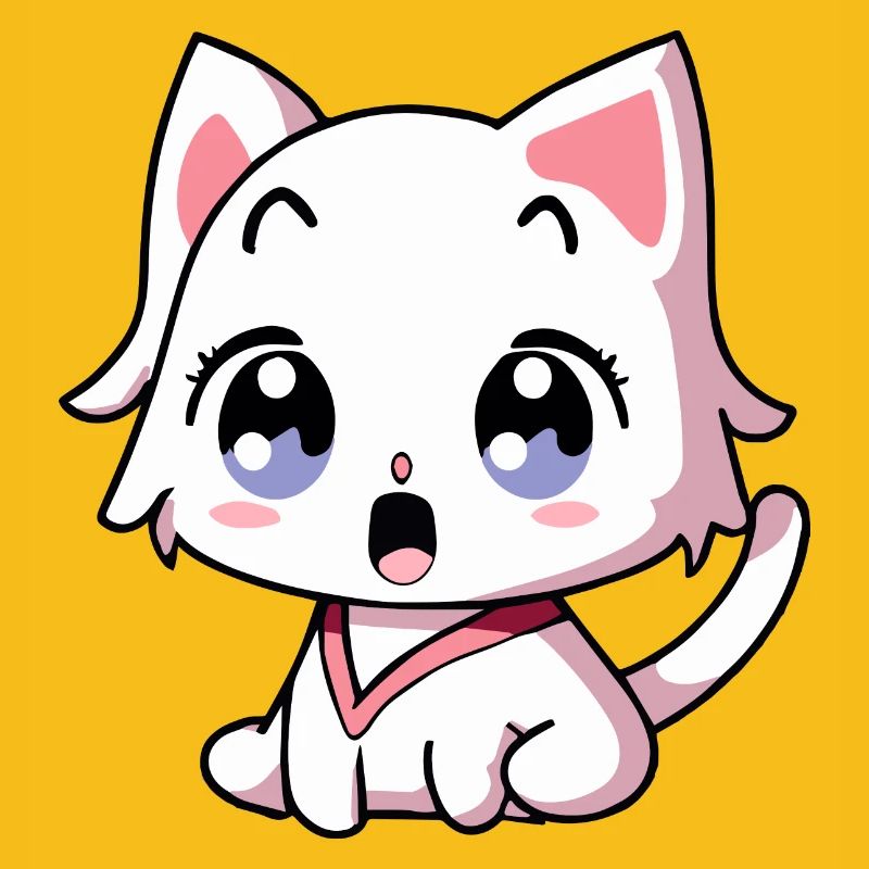 Kawaii White Chibi Cat - Surprised Anime Kitty