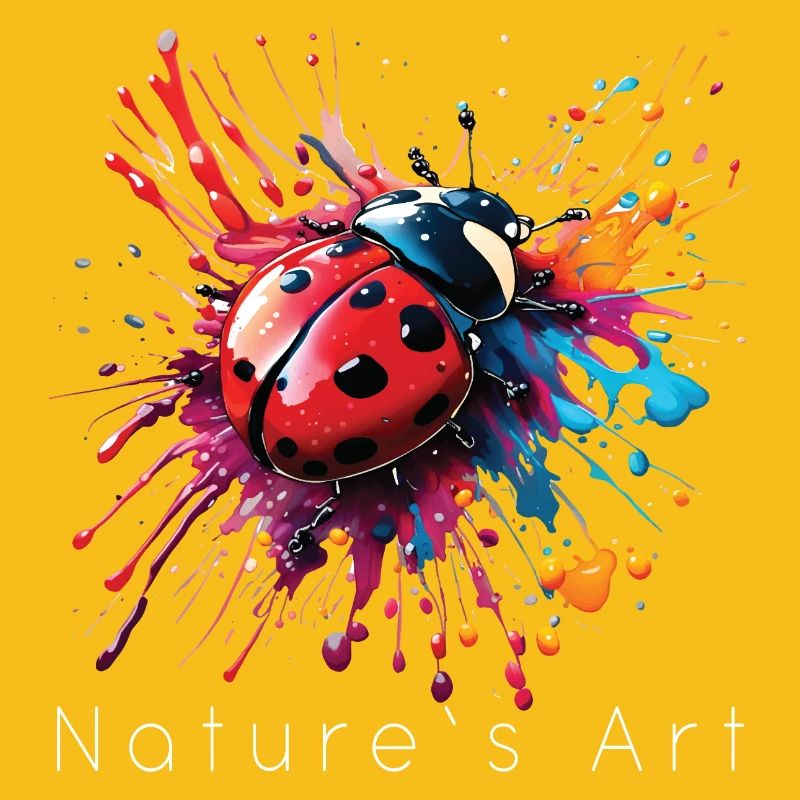 Conception de coccinelle colorée, art de la nature, texte blanc