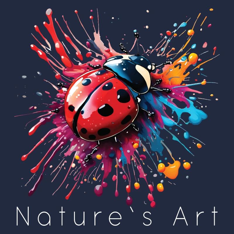 Conception de coccinelle colorée, art de la nature, texte blanc