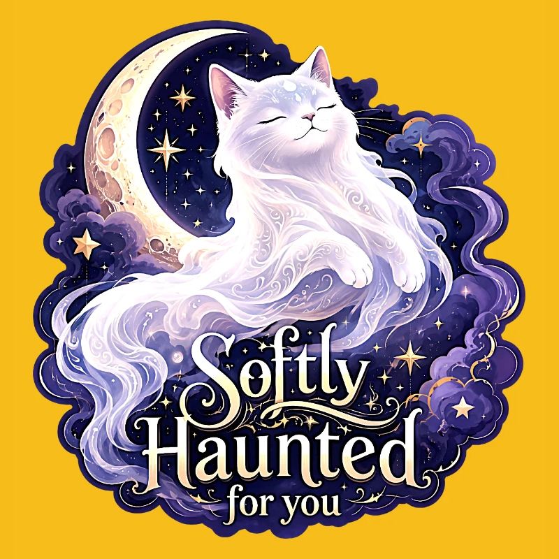 Doucement hanté White Moon Cat Gothic Celestial