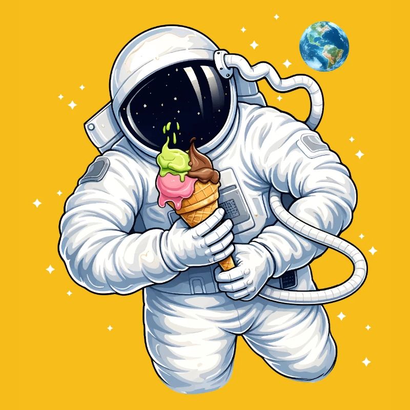 Astronaut mit Eiscreme im Weltall 
