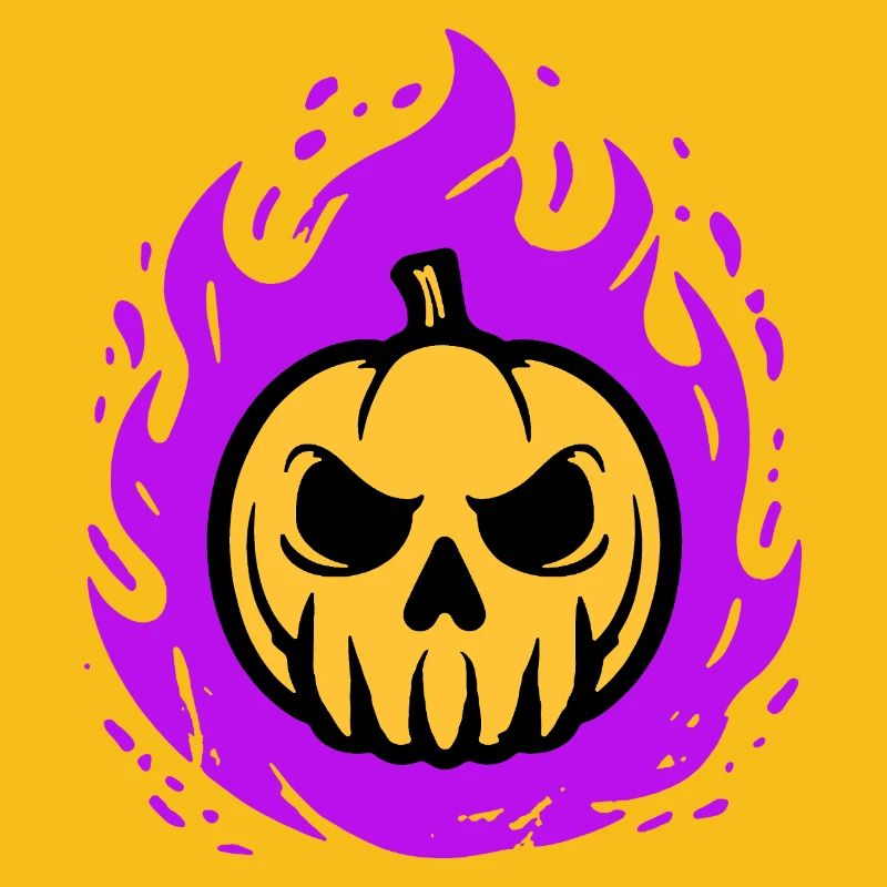 Orange pumpkin with purple flames