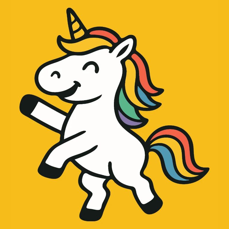 Fröhliches Springen, Einhorn mit bunten Mähnenkunst