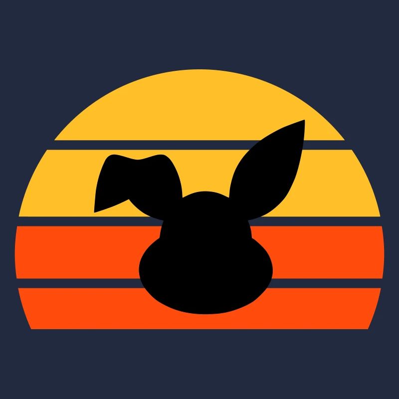 Rabbit's head with bent ear in front of a half sun