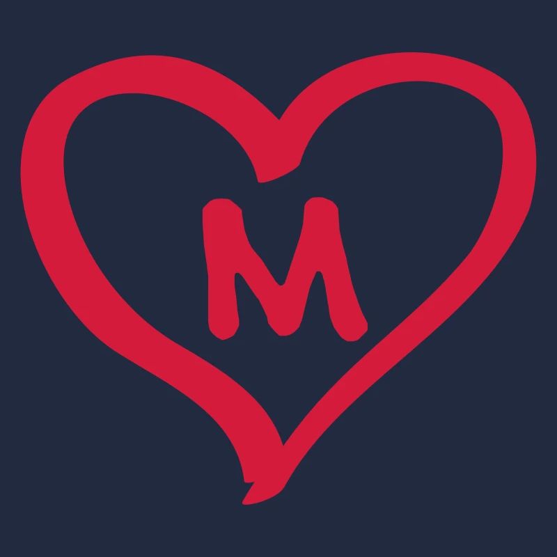 Comic heart with M name initial letter initials