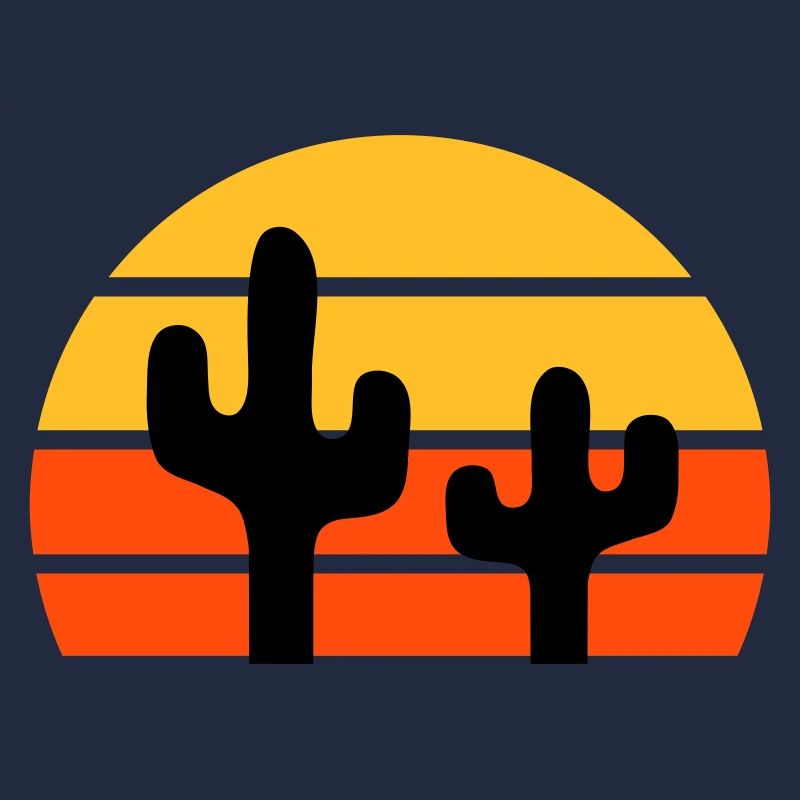 Two cacti in front of a half-sun