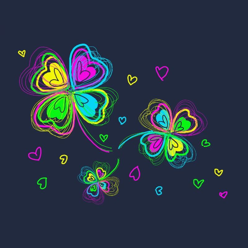 Trèfles multicolore et coeurs