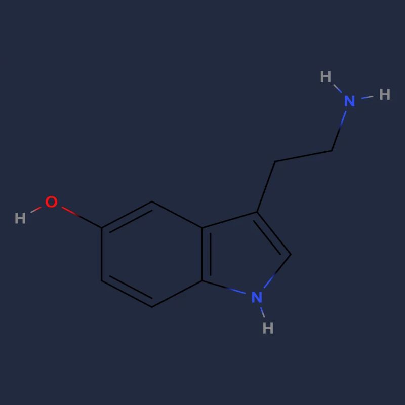 Serotonin-Molekül - Farbige Strukturformel