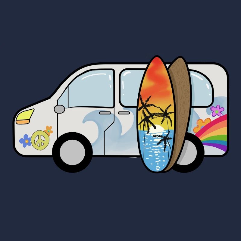 Camping bus avec planches de surf surfeurs vacances d'été