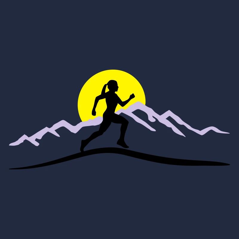 Running Woman, Runner & Mountains & Sun