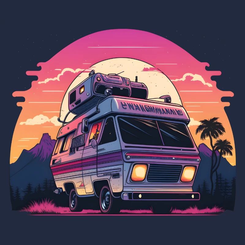 Synthwave Camper coucher de soleil