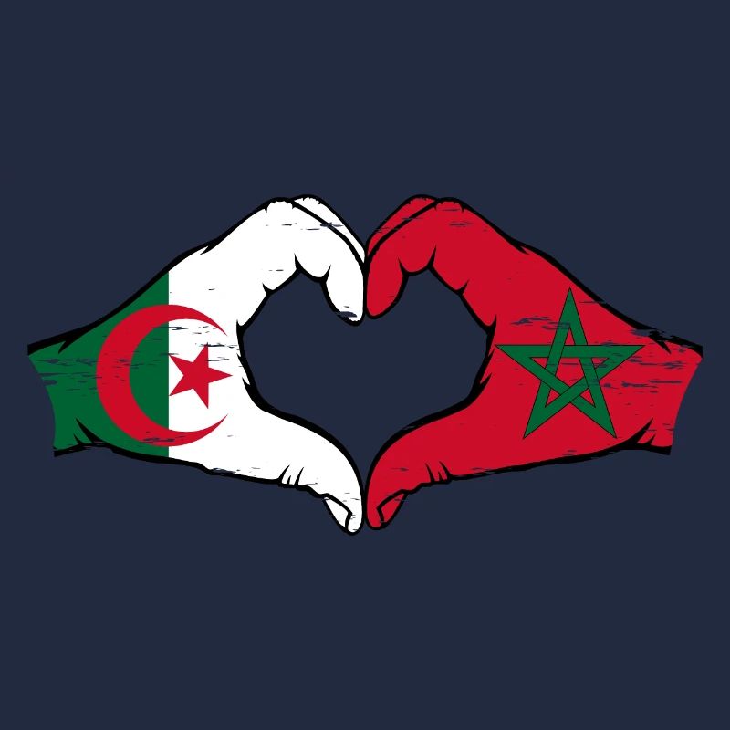 Algérie Maroc Drapeau Mains Coeur Forme Utilisé