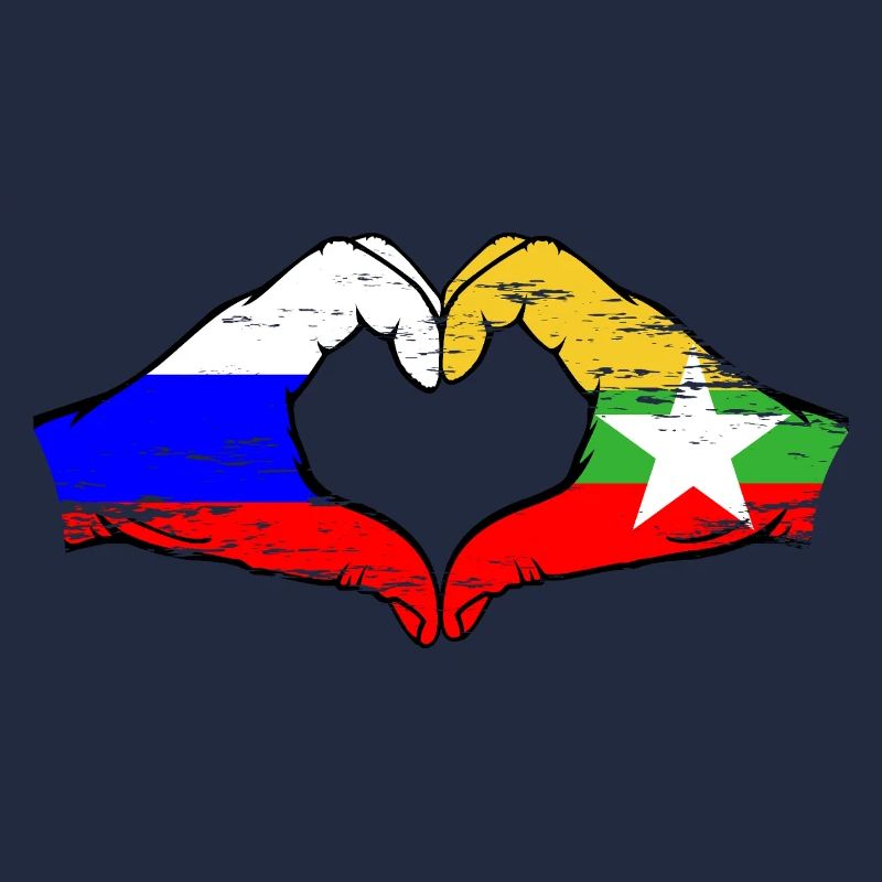 Russie Myanmar drapeau mains forme de coeur utilisé