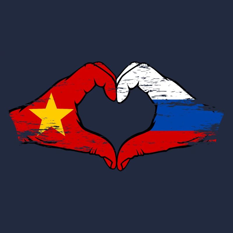 Vietnam Russie Drapeau Mains Coeur Forme Utilisé
