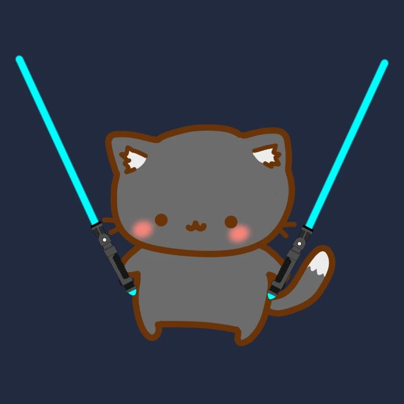 Chat mignon avec sabre laser bleu