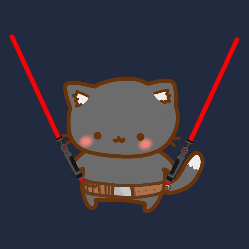 Süße Katze mit roten Lichtschwertern und einem Gür