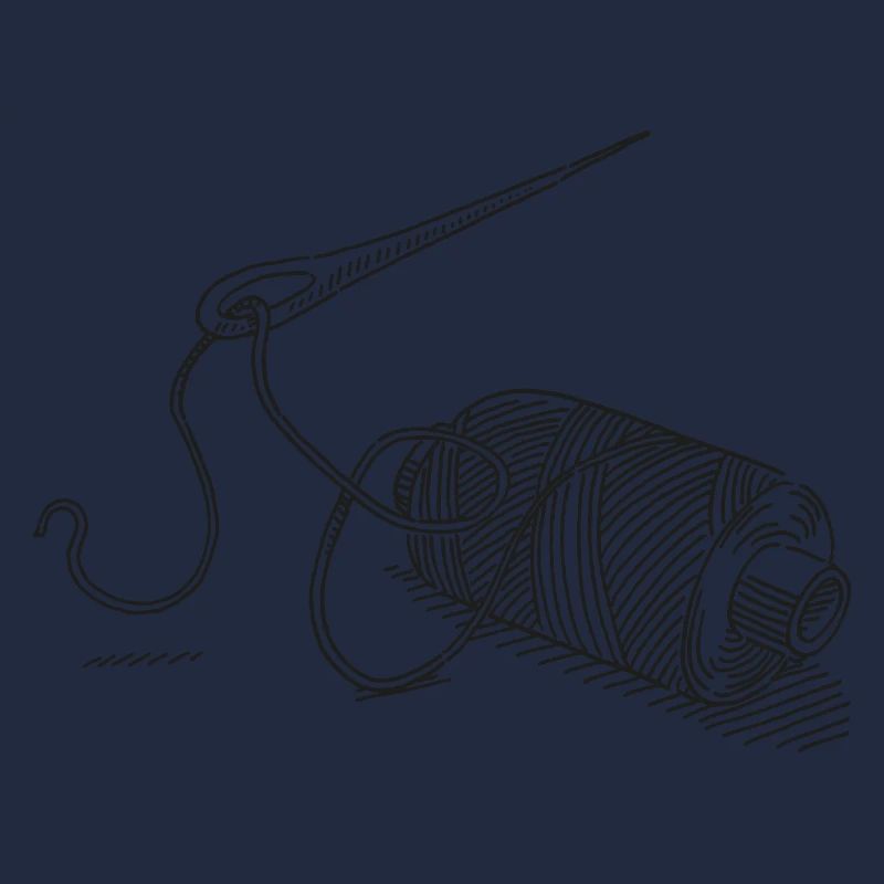 Yarn Roll Needle And Thread Symbol Drawing