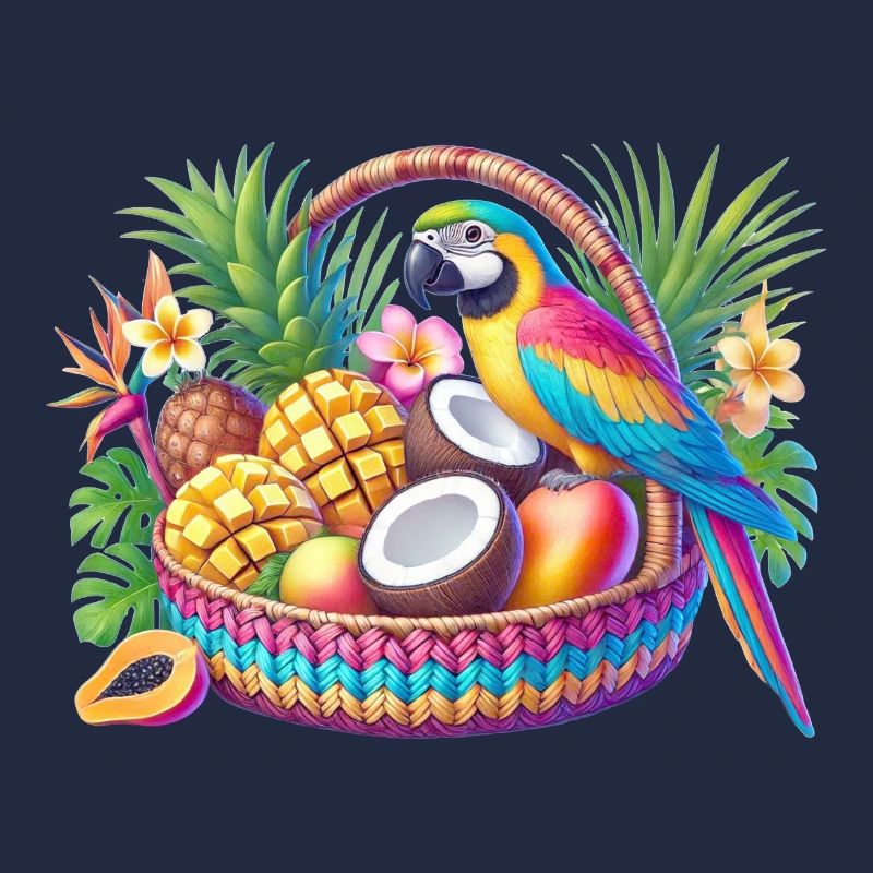 Fruit basket with parrot