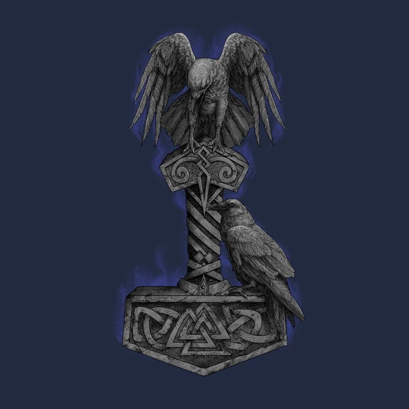 Le marteau de Mjölnir Thor et les corbeaux d'Odin