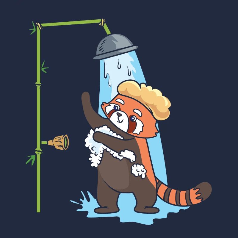 Un panda rouge prend une douche.