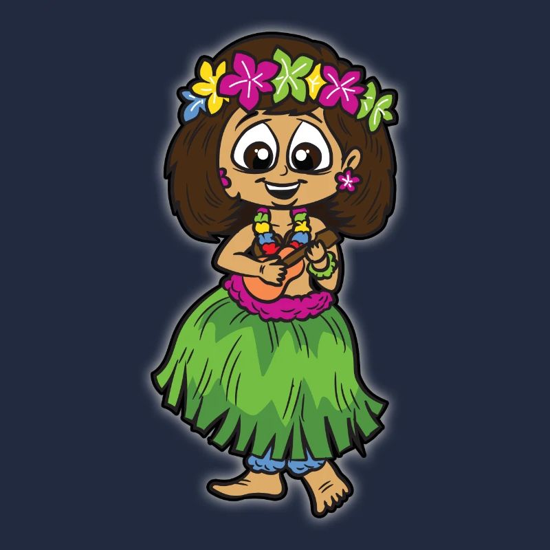 Hula Mädchen mit Bastrock Ukulele Blumenkette