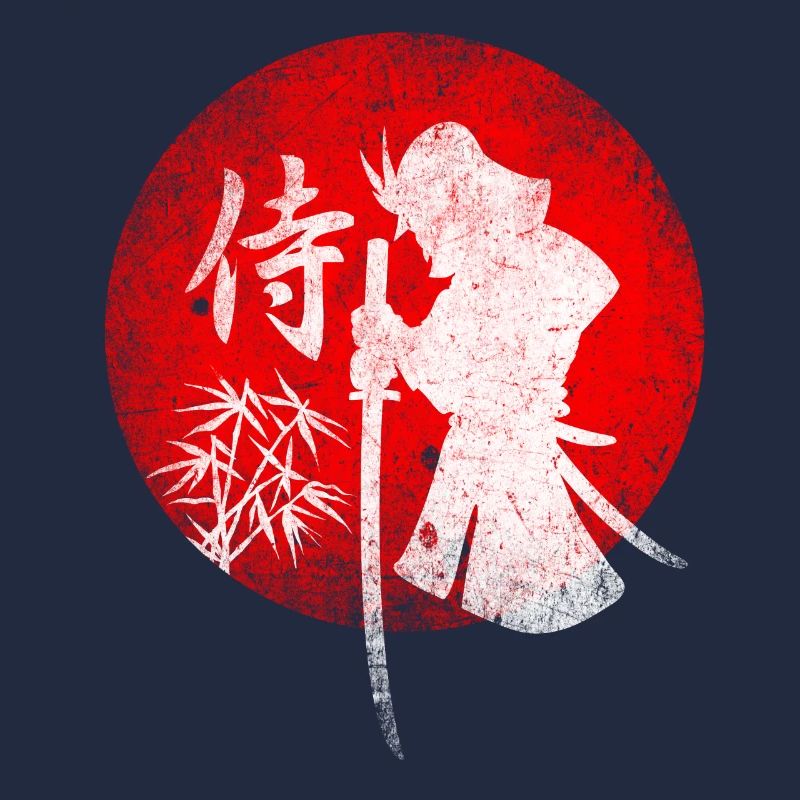 Samouraï devant le soleil rouge avec bambou