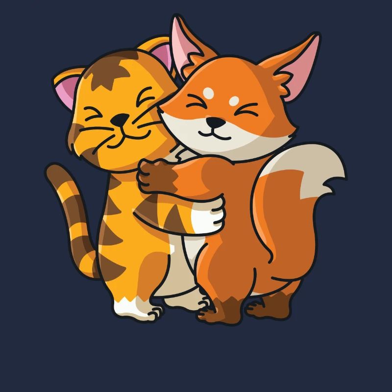 Tabby Cat and Fox Hug Cuddle Animals