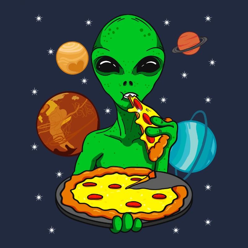 Alien Alien OVNI mangeant de la pizza