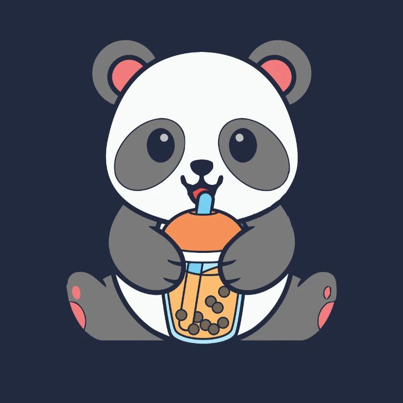 Bubble Milk Tea Panda Drinking Boba Milk Tea