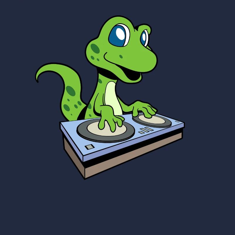 Cartoon Gecko DJ am Turntable