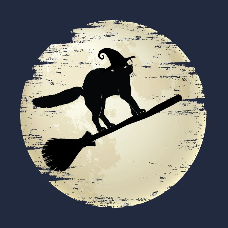 Chat d'Halloween sur son Balai de Sorcière