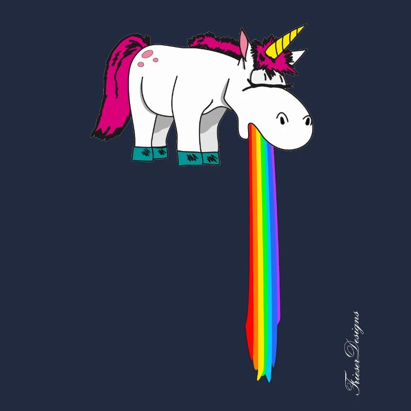 Süßes Einhorn kotzt im Strahl Regenbogen ein