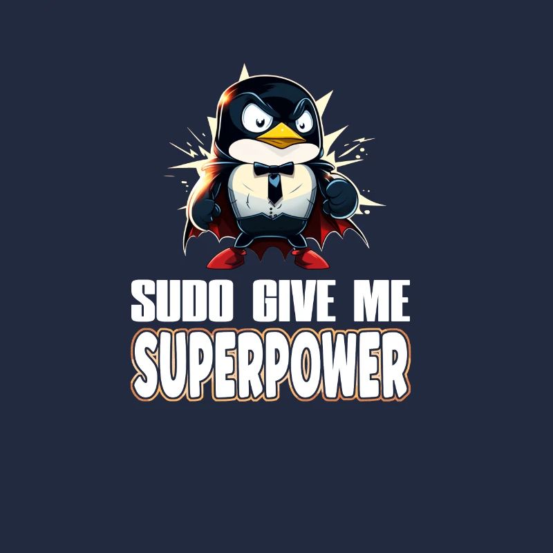 Linux Sudo Superpower Tux Superhero Penguin