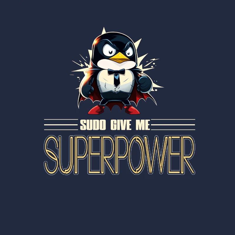 Linux Tux with Sudo Superpower Super-Penguin