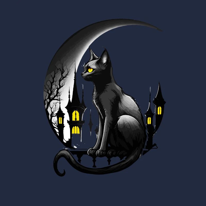 Schwarze Katze mit Mondsichel - Gothic Gothic