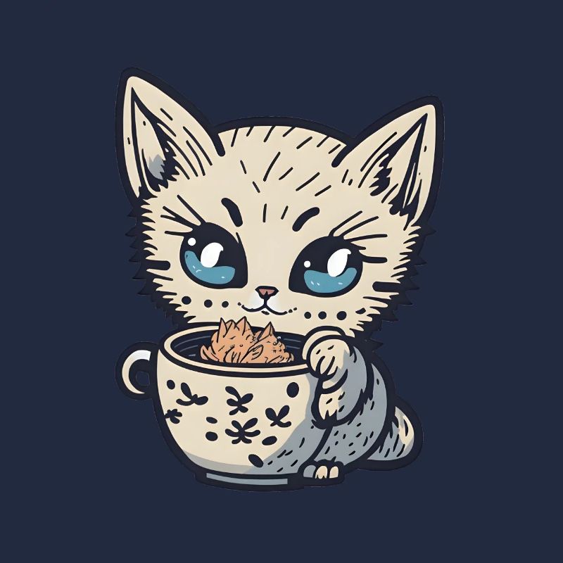 Kawaii Kätzchen mit einem Becher