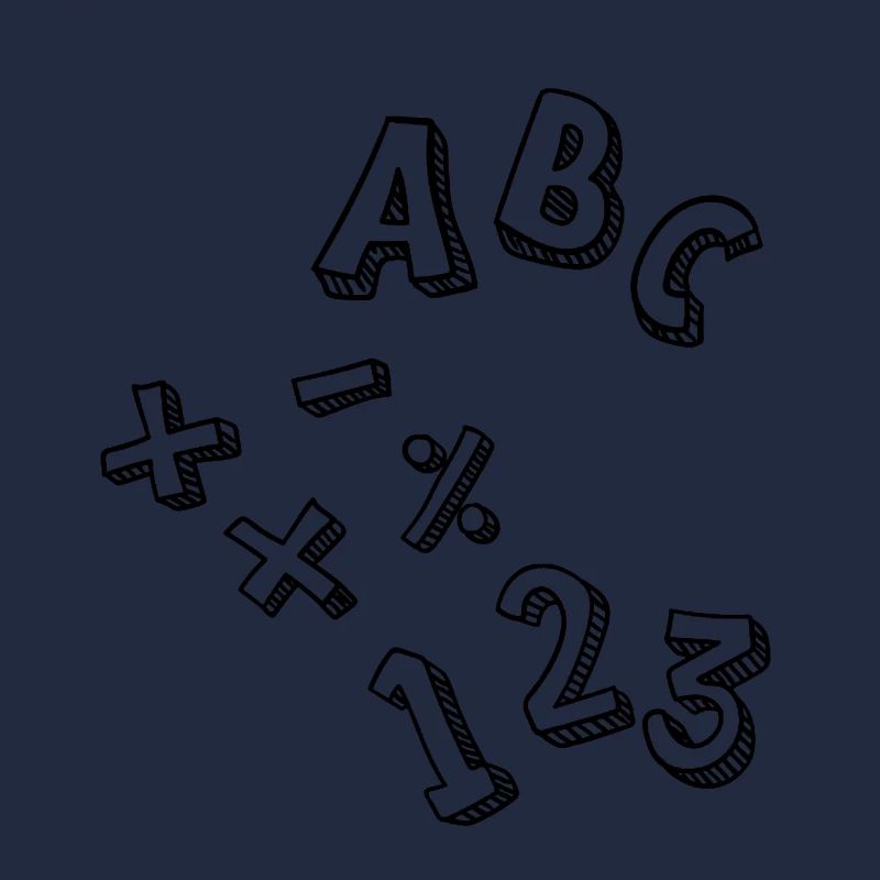 Inscription: ABC / 123 / +-x: